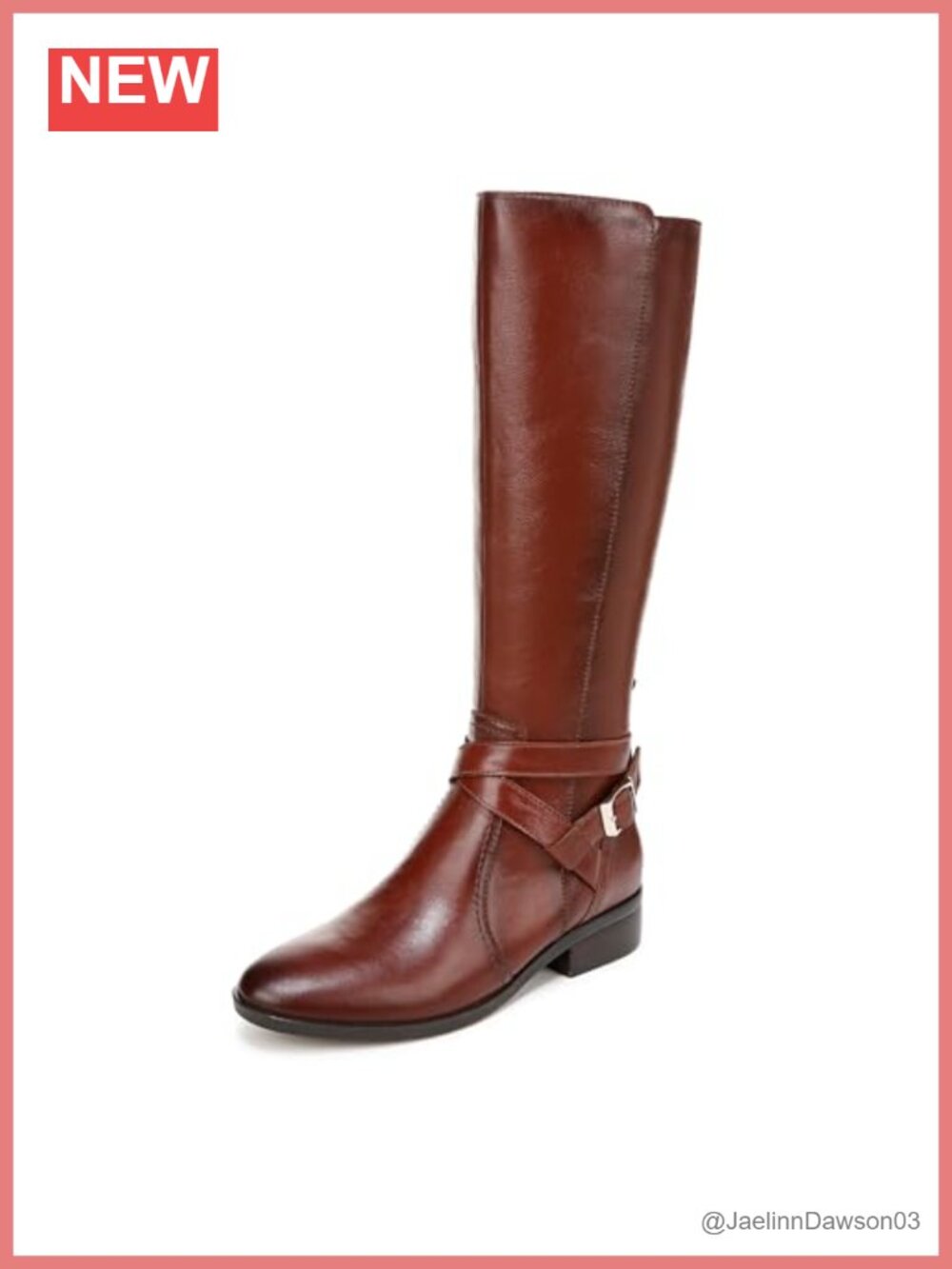 Knee High Leather Boots with Straps Buckles Block Heel Comfort Zip